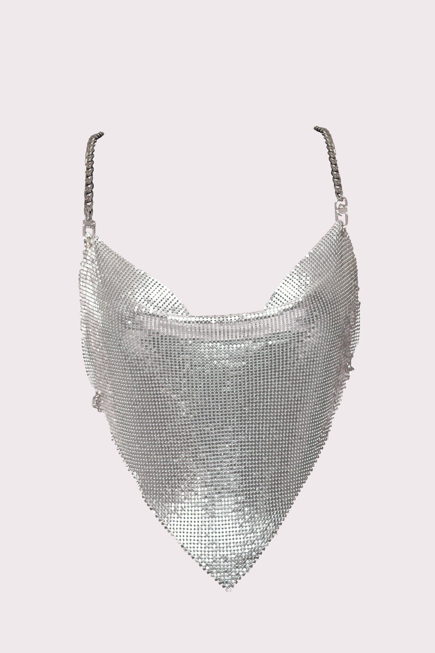 silver metal mesh top with chains